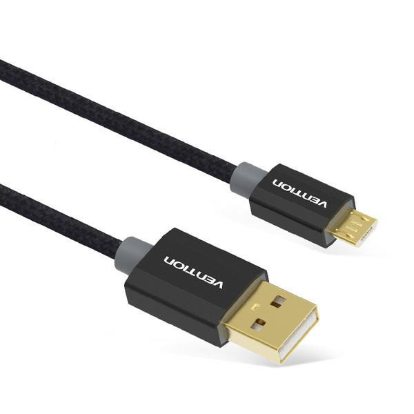 USB კაბელი VENTION CADBG Cotton Braided USB2.0 A Male to Micro B Male Cable 1.5M Black Metal Type Gold Plated