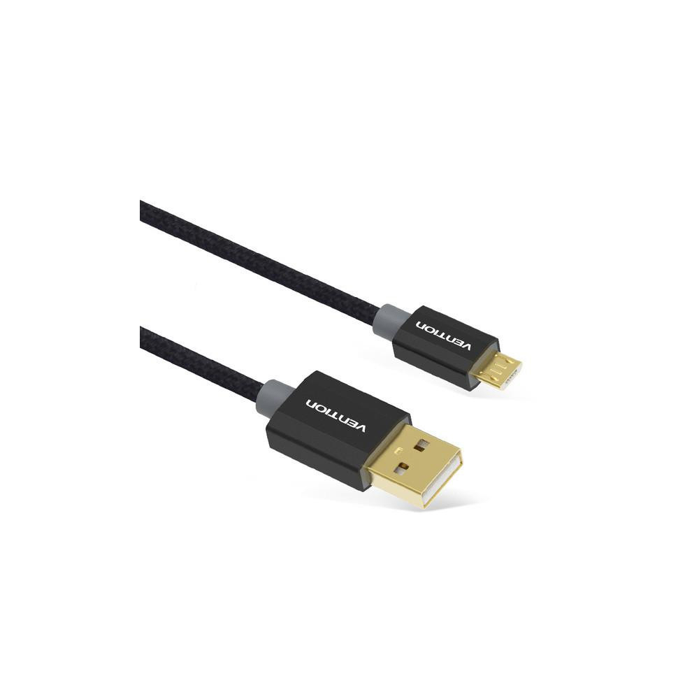 USB კაბელი VENTION CADBG Cotton Braided USB2.0 A Male to Micro B Male Cable 1.5M Black Metal Type Gold Plated