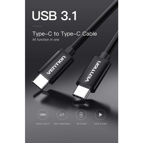 ადაპტერი VENTION CAUBF Type-C Male to Type-C Male Cale 1M Black