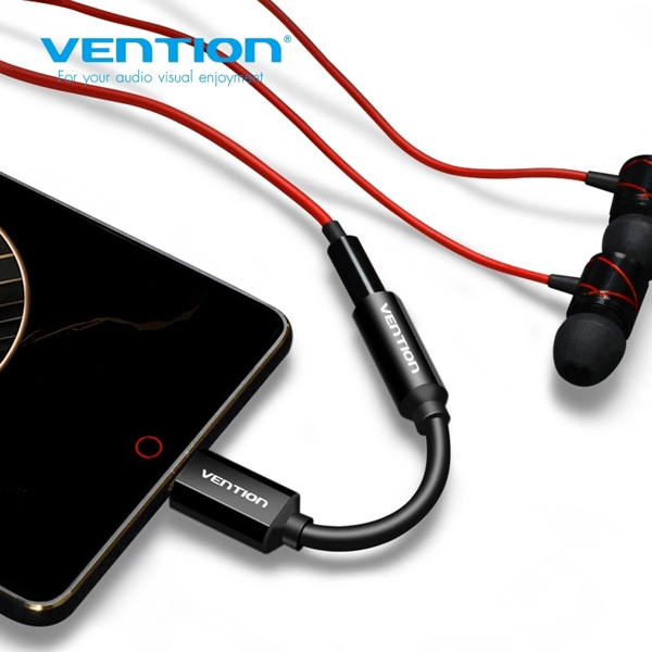 აუდიო კაბელი VENTION CFIBA Type-C to 3.5mm Audio Cable 0.1M Black Metal Type