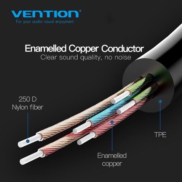 აუდიო კაბელი VENTION CFIBA Type-C to 3.5mm Audio Cable 0.1M Black Metal Type