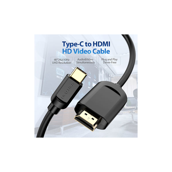 HDMI კაბელი VENTION CGRBF Type-C to HDMI Cable 1M Black