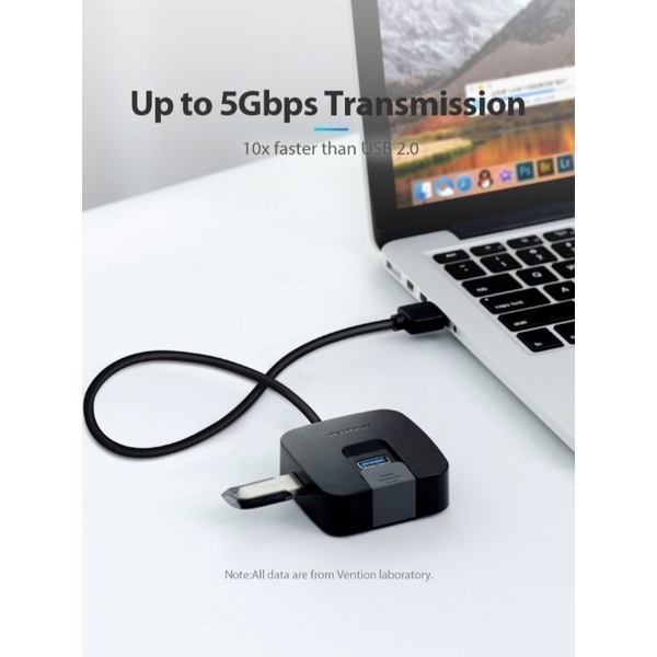 USB ჰაბი VENTION CHABD Single Port USB3.0 / 3 Ports USB 2.0 HUB 0.5M Black