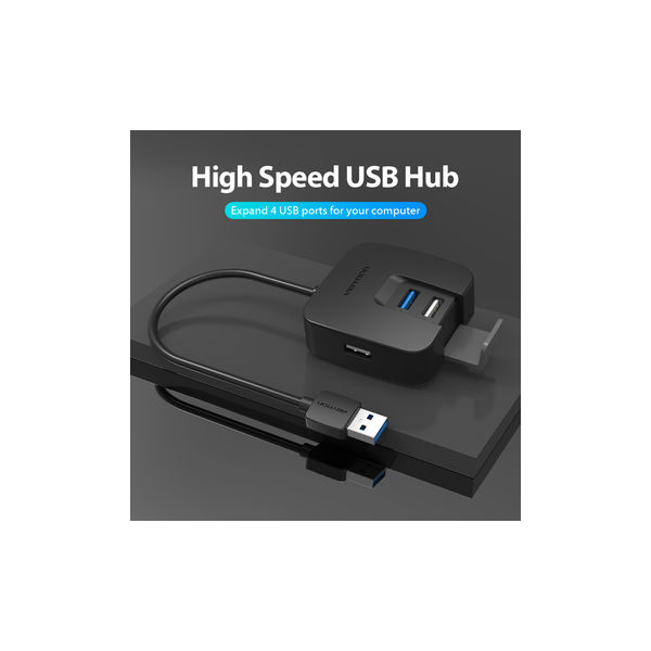 USB ჰაბი VENTION CHABD Single Port USB3.0 / 3 Ports USB 2.0 HUB 0.5M Black