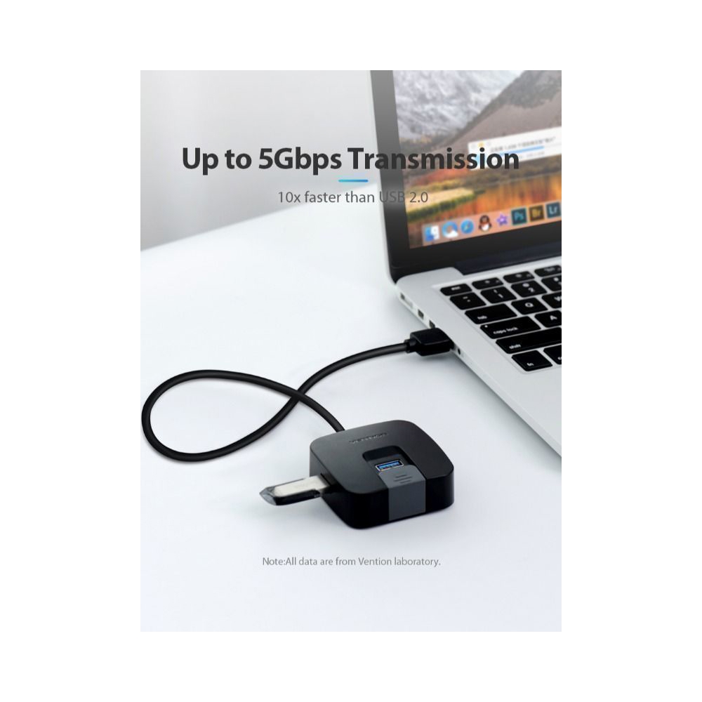 USB ჰაბი VENTION CHABB Single Port USB3.0 / 3 Ports USB 2.0 HUB 0.15M Black