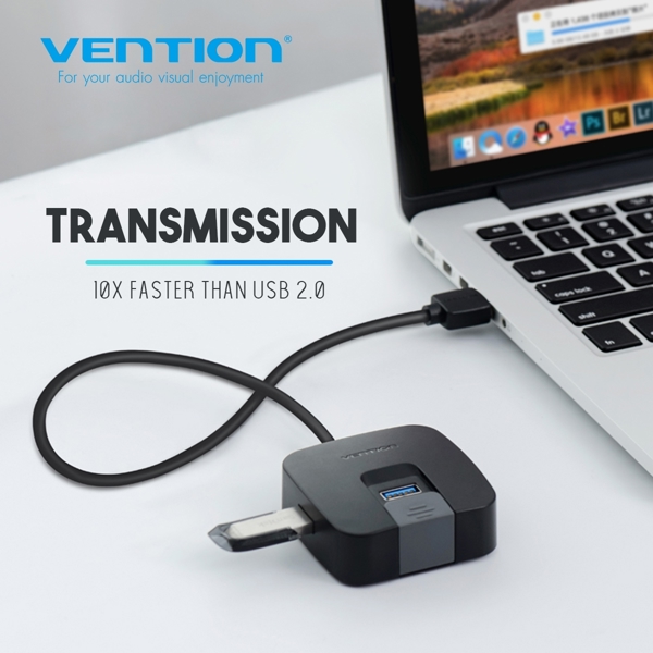 USB ჰაბი VENTION CHBBB 4 Ports USB3.0 HUB 0.15M Black