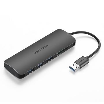 USB ჰაბი VENTION CHHHA 3 Ports USB3.0 HUB with Card Reader 0.1M Gray Metal Type