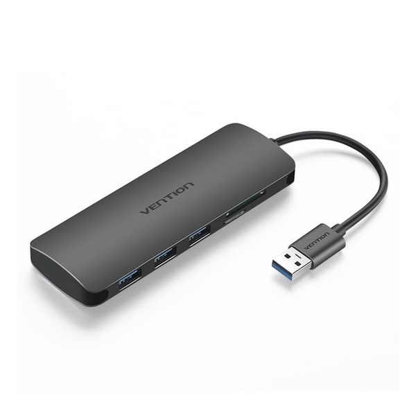 USB ჰაბი VENTION CHHHA 3 Ports USB3.0 HUB with Card Reader 0.1M Gray Metal Type