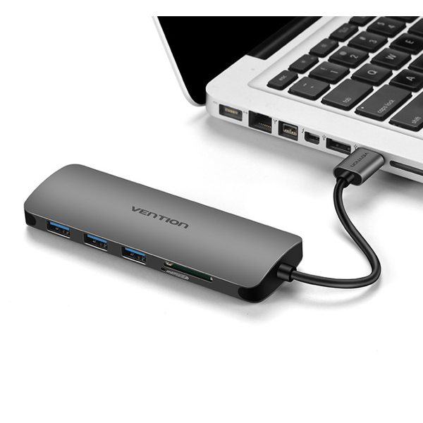 USB ჰაბი VENTION CHHHA 3 Ports USB3.0 HUB with Card Reader 0.1M Gray Metal Type