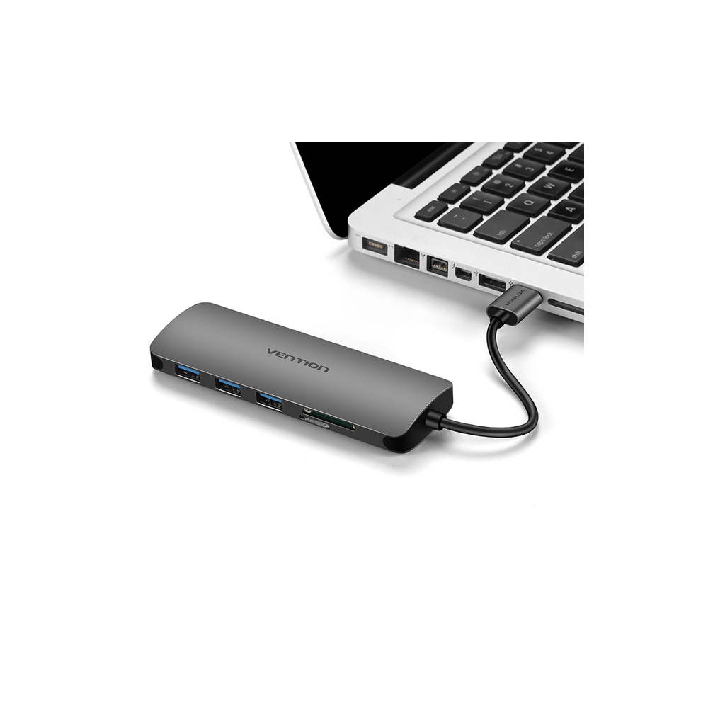 USB ჰაბი VENTION CHHHA 3 Ports USB3.0 HUB with Card Reader 0.1M Gray Metal Type