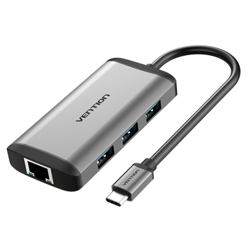 USB ჰაბი VENTION CNCHB Type-C to HDMI/USB3.0*3/RJ45/PD Converter 0.15M Gray Metal Type