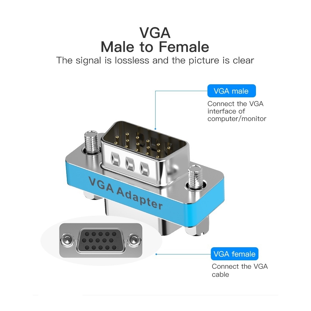 VGA ადაპტერი VENTION DDAI0 VGA Male to Female Adapter Silvery Metal Type