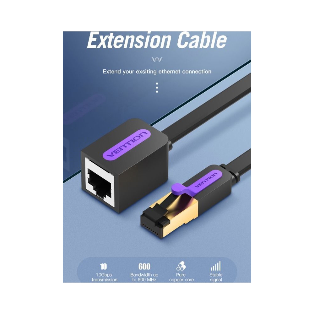 ქსელის კაბელის დამაგრძელებელი VENTION ICBBD VENTION ICBBD Flat Cat.7 Extension Patch Cable 0.5M Black
