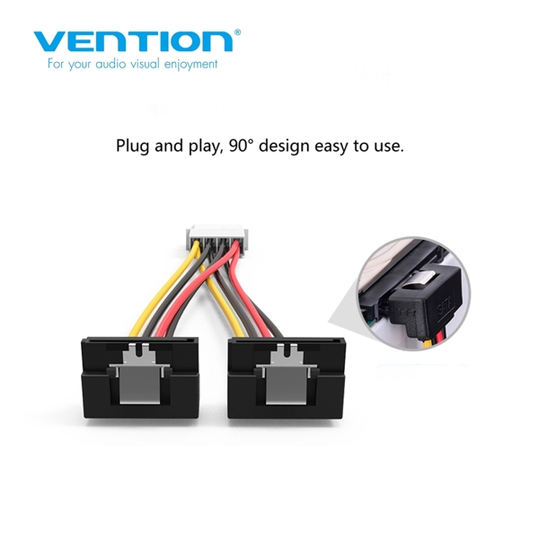 SATA კაბელი VENTION KDCBB Big 4P to 2*SATA 15P Female Power Cable 0.15M Black