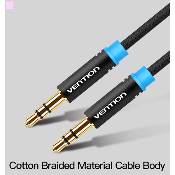 აუდიო კაბელი VENTION P350AC200-B-M Cotton Braided 3.5mm Male to Male Audio Cable 2M Black Metal Type