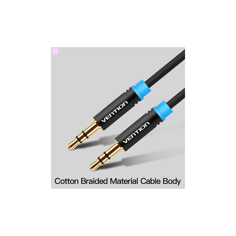 აუდიო კაბელი VENTION P350AC200-B-M Cotton Braided 3.5mm Male to Male Audio Cable 2M Black Metal Type
