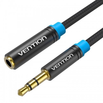 აუდიო დამაგრძელებელი კაბელი VENTION VAB-B06-B100-M Cotton Braided 3.5mm Audio Extension Cable 1M Black Metal Type