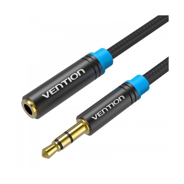 აუდიო დამაგრძელებელი კაბელი VENTION VAB-B06-B200-M Cotton Braided 3.5mm Audio Extension Cable 2M Black Metal Type