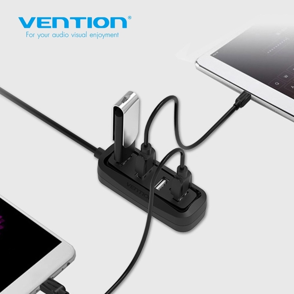 USB ჰაბი VENTION VAS-J43-B050 4 Ports USB2.0 HUB 0.5M Black