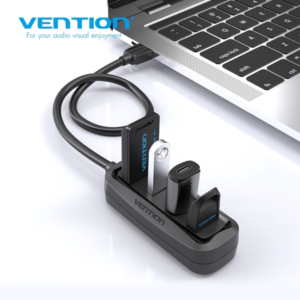 USB ჰაბი VENTION VAS-J43-B050 4 Ports USB2.0 HUB 0.5M Black