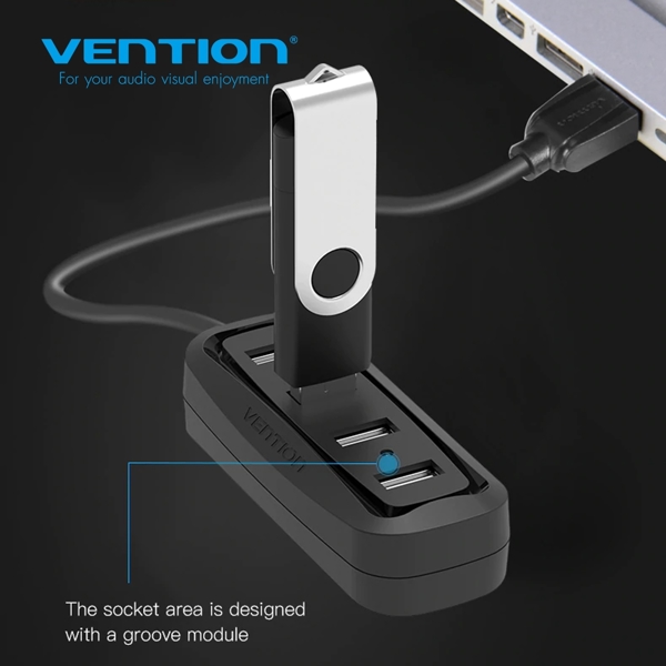 USB ჰაბი VENTION VAS-J43-B050 4 Ports USB2.0 HUB 0.5M Black