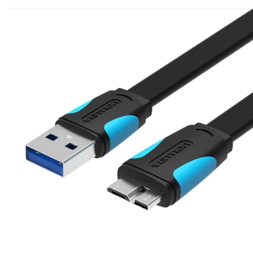 Micro USB კაბელი VENTION VAS-A12-B025 Flat USB3.0 A Male to Micro B Male Cable 0.25M Black