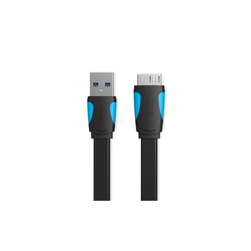 VAS-A12-B050 Flat USB3.0 A Male to Micro B Male Cable 0.5M Black