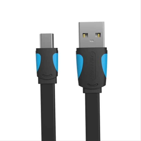 USB კაბელი VENTION VAS-A14-B100 Flat USB2.0 A Male to Mini 5 Pin Male Cable 1M Black