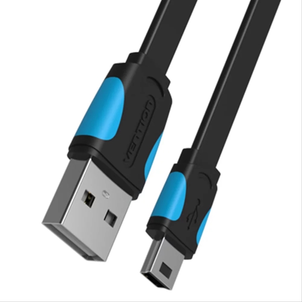 VENTION VAS-A14-B100 Flat USB2.0 A Male to Mini 5 Pin Male Cable 1M Black