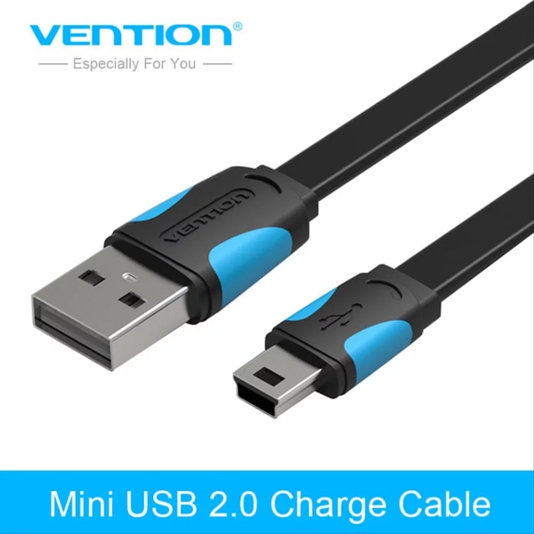 USB კაბელი VENTION VAS-A14-B100 Flat USB2.0 A Male to Mini 5 Pin Male Cable 1M Black