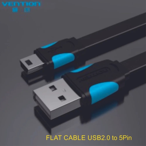 USB კაბელი VENTION VAS-A14-B100 Flat USB2.0 A Male to Mini 5 Pin Male Cable 1M Black