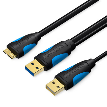 USB კაბელი VENTION VAS-A62-B100 USB3.0 A Male ×2 to Mini 5 Pin Male Cable 1M Black