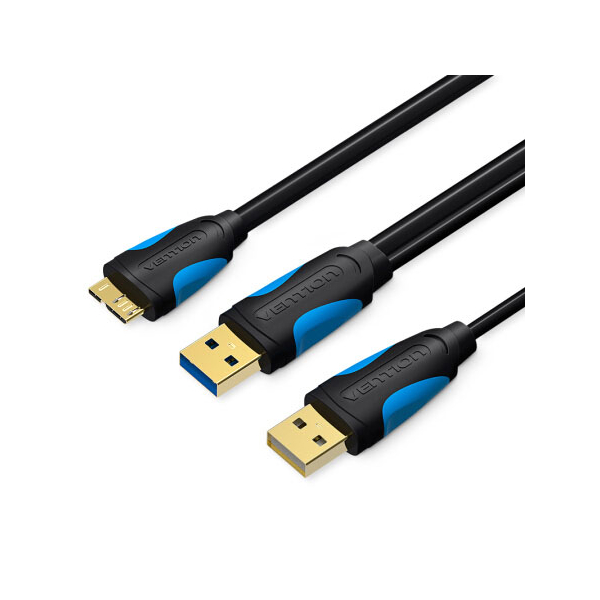 USB კაბელი VENTION VAS-A62-B100 USB3.0 A Male ×2 to Mini 5 Pin Male Cable 1M Black