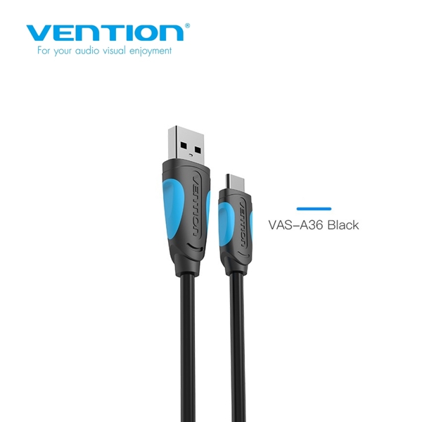 USB კაბელი VENTION VAS-A36-B200 USB2.0 A Male to Type-C Male Cale 2M Black