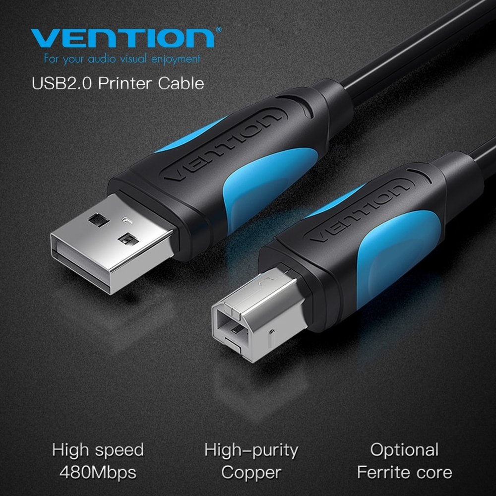 USB კაბელი VENTION VAS-A16-B500 USB2.0 A Male to B Male Print Cable 5M Black