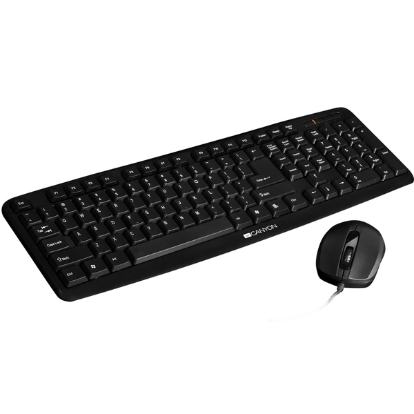 კლავიატურა+მაუსი Canyon CNE-CSET1-RU Multimedia Wireless 2.4 GZ Combo Set Keyboard 104 Keys Slim Caps Us Black Mouse Adjustable DPI1000