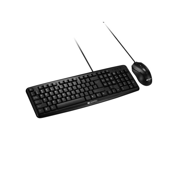 კლავიატურა+მაუსი Canyon CNE-CSET1-RU Multimedia Wireless 2.4 GZ Combo Set Keyboard 104 Keys Slim Caps Us Black Mouse Adjustable DPI1000