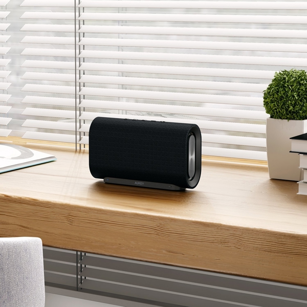 დინამიკი AUKEY SK-M30 Eclipse Bluetooth Speaker 20 W with 12 Hours Playtime / Enhanced Bass with Dual Passive Radiators / Subwoofers and Woven Fabric Surface for Echo Dot / Android Phones and More / Black