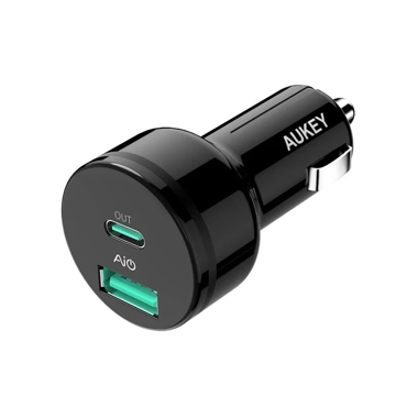 მანქანის დამტენი AUKEY CC-Y7 USB-C 2-Port 36W Power Delivery 2.0 Car Charger Black