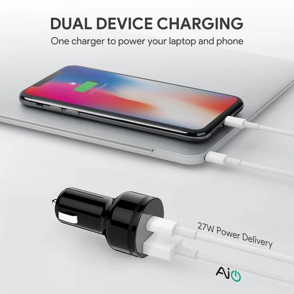 მანქანის დამტენი AUKEY CC-Y7 USB-C 2-Port 36W Power Delivery 2.0 Car Charger Black