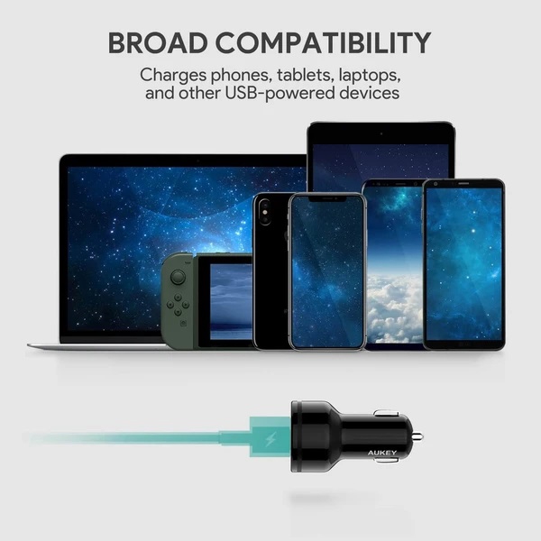 მანქანის დამტენი AUKEY CC-Y7 USB-C 2-Port 36W Power Delivery 2.0 Car Charger Black