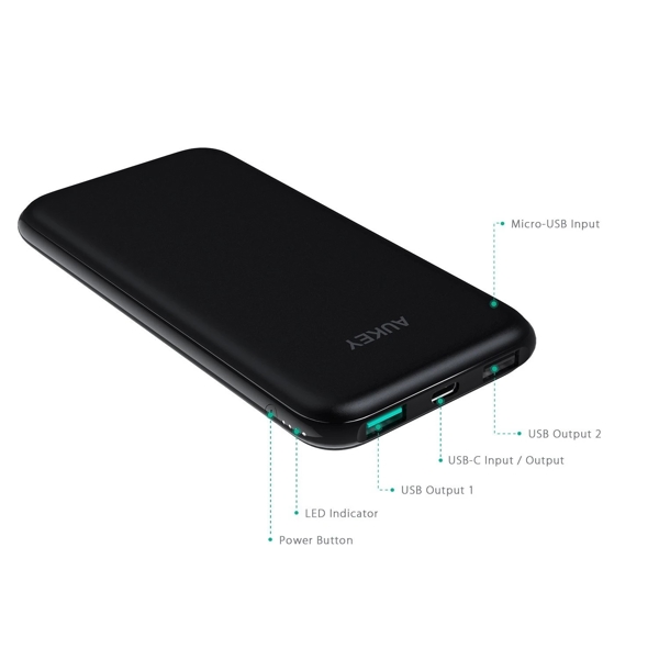 პორტატული დამტენი AUKEY PB-Y16 10000mAh 37Wh USB-C Power Bank Black