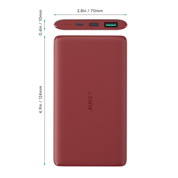 პორტატული დამტენი AUKEY PB-XN5 5000mAh 5V 3A Ultra Portable USB-C Power Bank Red