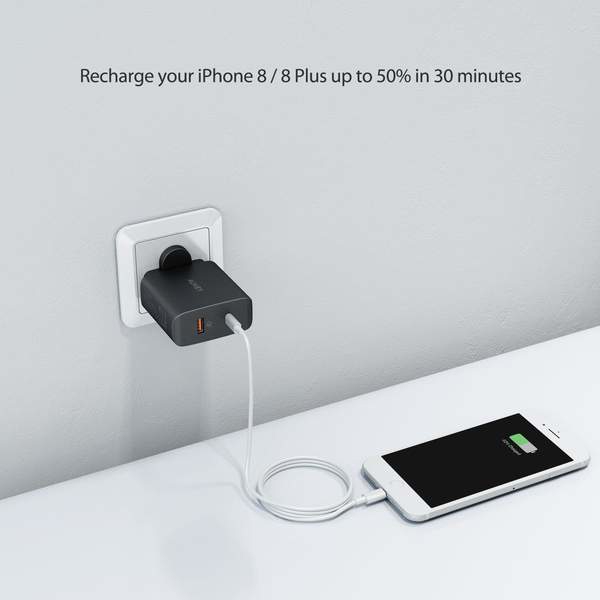 დამტენი AUKEY PA-Y11 48W 2 Port USB-C With PD2.0 + Quick Charge 3.0 Black