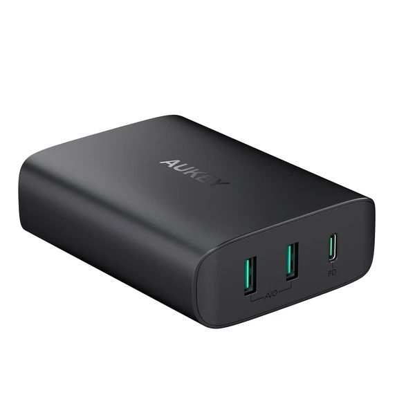 დამტენი AUKEY PA-Y12 72W Dual-Port USB-A 12W + Singal-Port USB-C With PD 60W Black