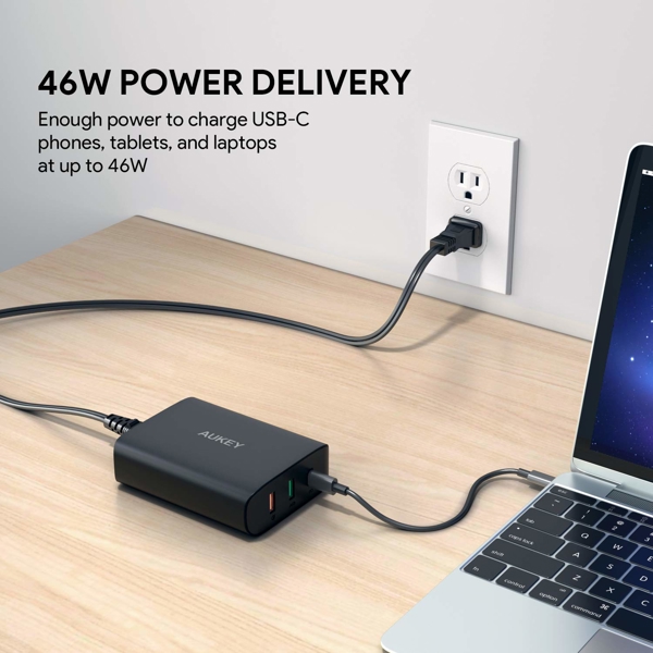 დამტენი AUKEY PA-Y13 74.5W 3-Port USB-C Quick Charger Wall Charger 3.0 Black