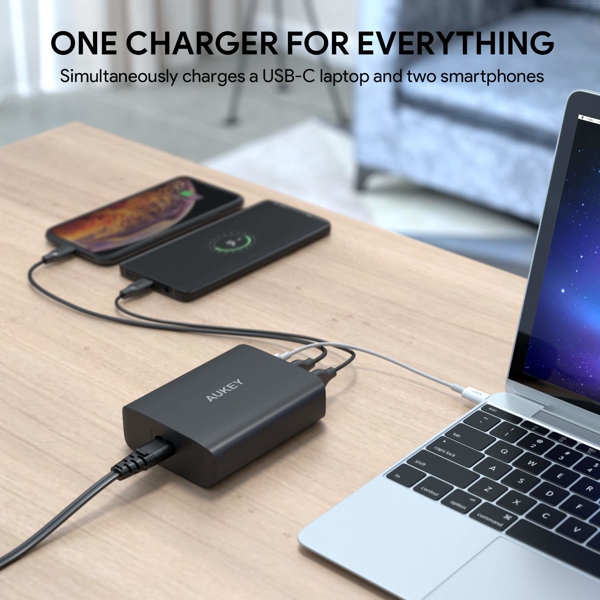 დამტენი AUKEY PA-Y13 74.5W 3-Port USB-C Quick Charger Wall Charger 3.0 Black