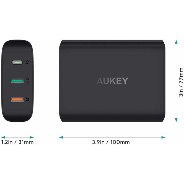 დამტენი AUKEY PA-Y13 74.5W 3-Port USB-C Quick Charger Wall Charger 3.0 Black