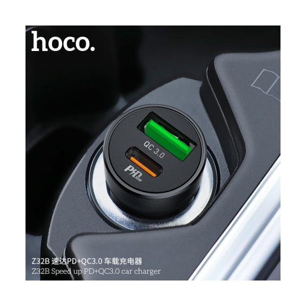 მანქანის დამტენი HOCO Z1 Z32B Speed Up PD+QC3.0 Car Charger Black