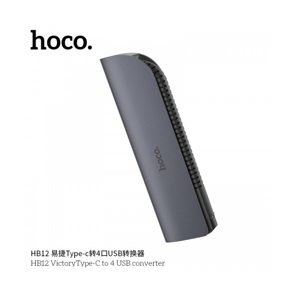 USB ჰაბი HOCO HB12 Victory Type-C To 4 USB Converter Metal Gray